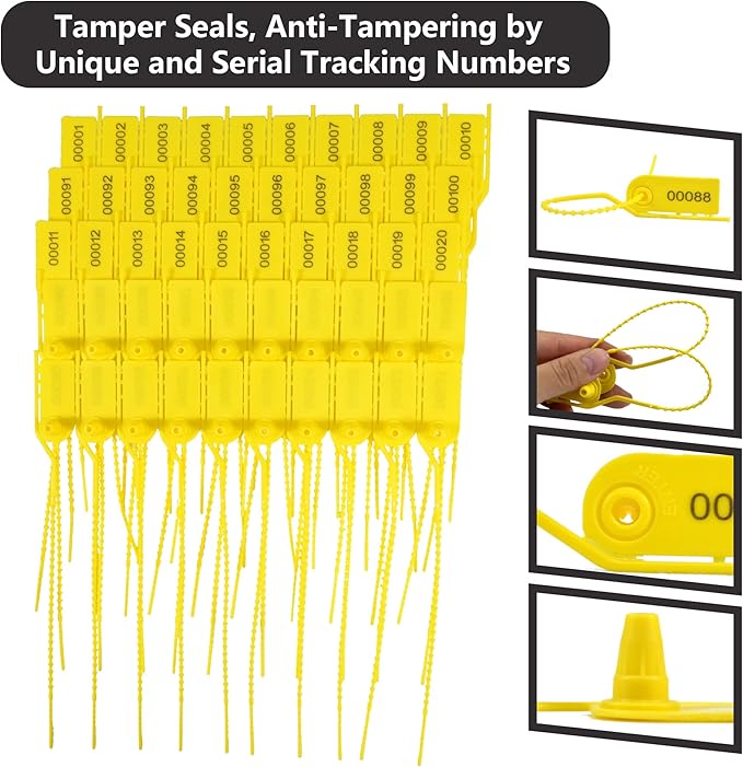 1000 Plastic Security Seals Secure Anti-Tamper Fire Extinguisher Tags Numbered Zip Ties Inspection Tags Breakable Label Tags Pull Tite Safey Tags for First Aid Kits, Clothes,Bags (Yellow)