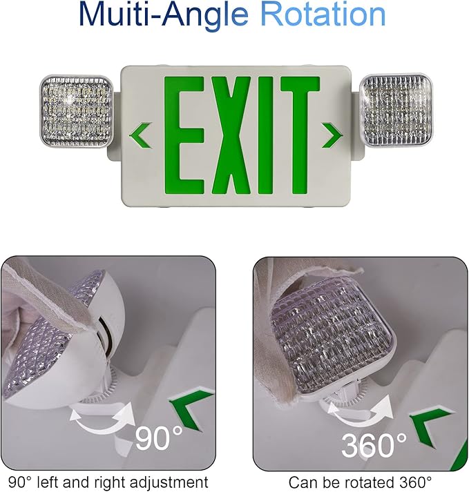 TANLUX Green Exit Sign with Emergency Lights, LED Exit Light - Battery Backup, UL Listed, AC 120/277V - Corded Commercial Emergency Light Combo