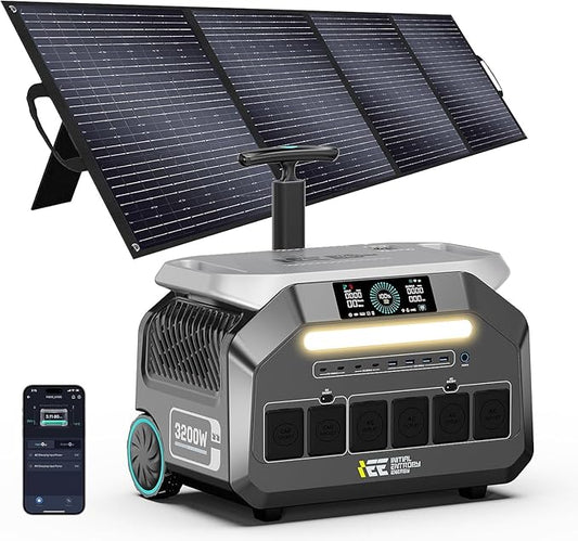 IEE 3200W Solar Generator P3200 with 400W Solar Panel, 2048Wh Portable Power Station, 1800W AC Charging & 1000W Solar Charging, LFP Battery, 14 Output Ports, APP Control, for Home Backup, Camping, RV