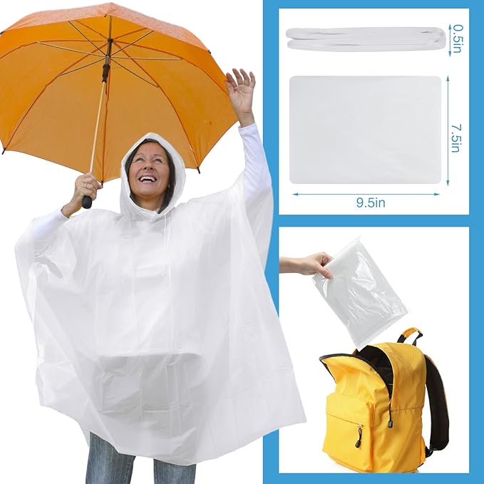 Zhehao 20 Pcs Rain Ponchos for Adult Reusable Waterproof Plastic Rain Coat