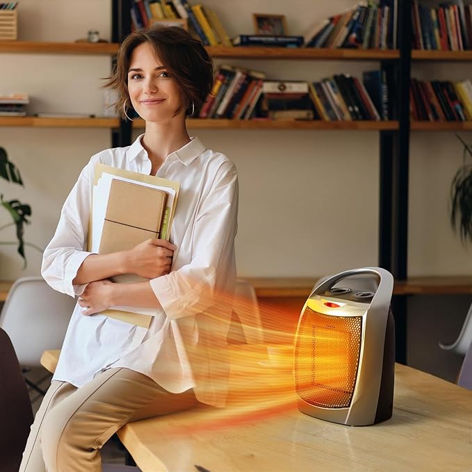 ZAFRO 1500W Portable Ceramic Space Heater for Indoor Use, 3 Modes Thermostat Adjustable, Tip-Over & Overheat Protection, Quiet Personal Heater (<45dB) for Office Desk Bedroom,(Silver)