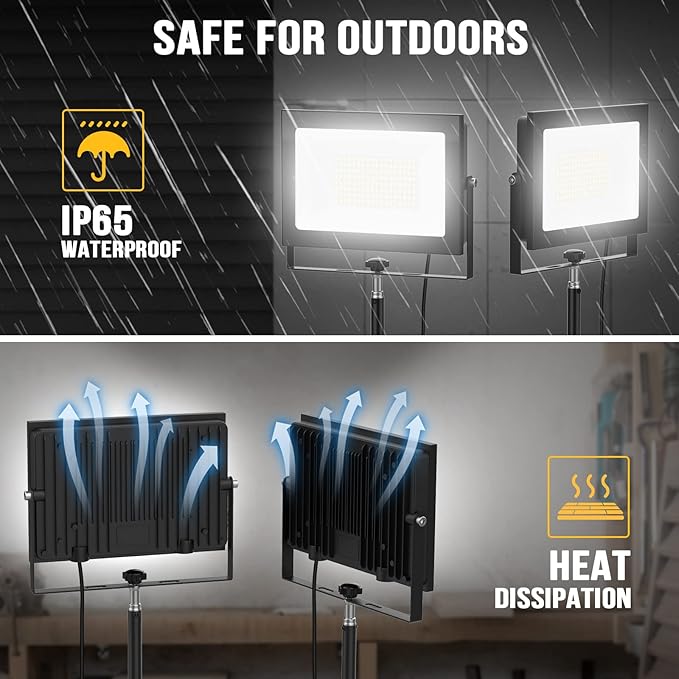 LIVOWALNY 11000 lm LED Work Lights with Stand Pack of 4, 110W Adjustable Head Tower Light with 13FT Cord, Portable IP65 Waterproof Tripod Flood Light for Job Site Workshop Garage Construction Lighting