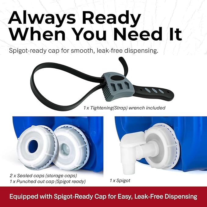 Legacy Premium Emergency Water Storage Containers 10 Gallon, Long Term 5 Gallon Water Tank - 2 Stackable Food Grade Tanks Included, for Camping, Prepping, Survival - 10 Gallon Total Capacity