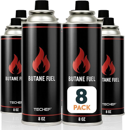 8oz Butane Gas Fuel Canisters Cylinders Tin with Dual Safety System for Portable Gas Stoves, Camping Stoves, Gas Burners, Cooking Torch, UL Listed, Made in Korea