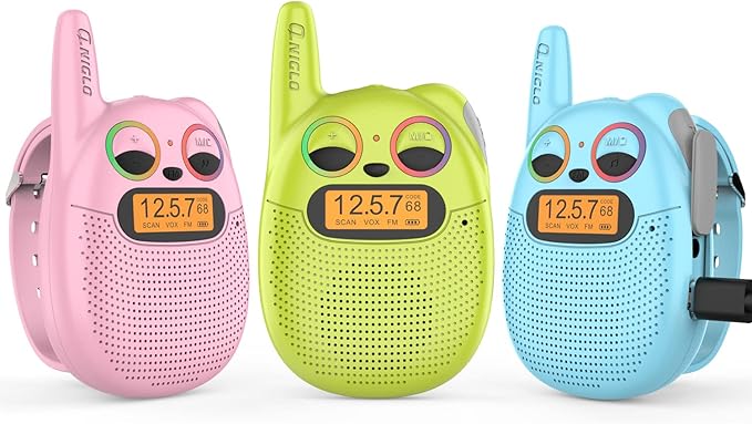 Qniglo Walkie Talkies for Kids 3 Pack, 22 Channel 2 Way Radios Walkie Talkies Toys Christmas Birthday for Boys Girls 3-12, Cute Pink Walke Talkie Camping Hiking Adventures