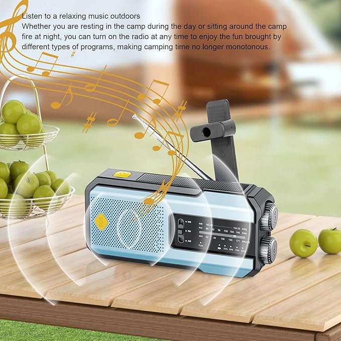 FTVOGUE Emergency Radio AM FM WB with Hand Crank Solar Charging 2000mAh Battery LED Flashlight SOS Alert for Outdoor Emergency and Power Outage