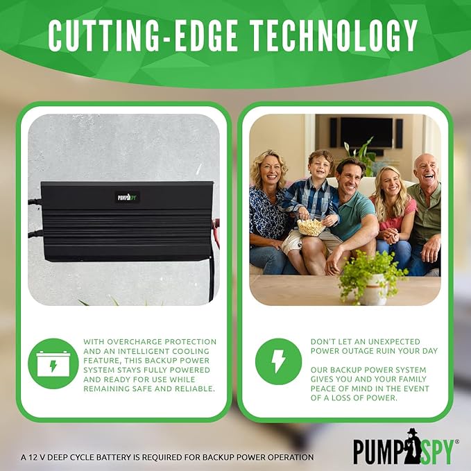 PumpSpy 1500W Sump Pump Battery Backup System, Safe Back Up System for Emergency and Power Outage, Superior Home Silent Sump Pump Backup Power Supply with Intelligent Cooling