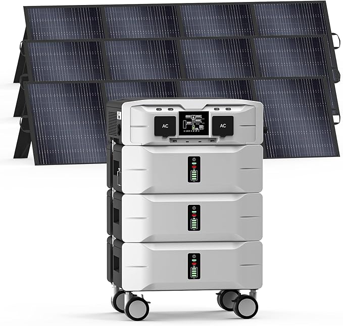 IEE 7680Wh Solar Generator SP5000 with 3x200W Solar Panel, 120/240V Power Station 5000W(Peak 9000W) AC Output, Expandable Capacity, Portable LFP Battery Generator for Home Use, Power Outages, RVs