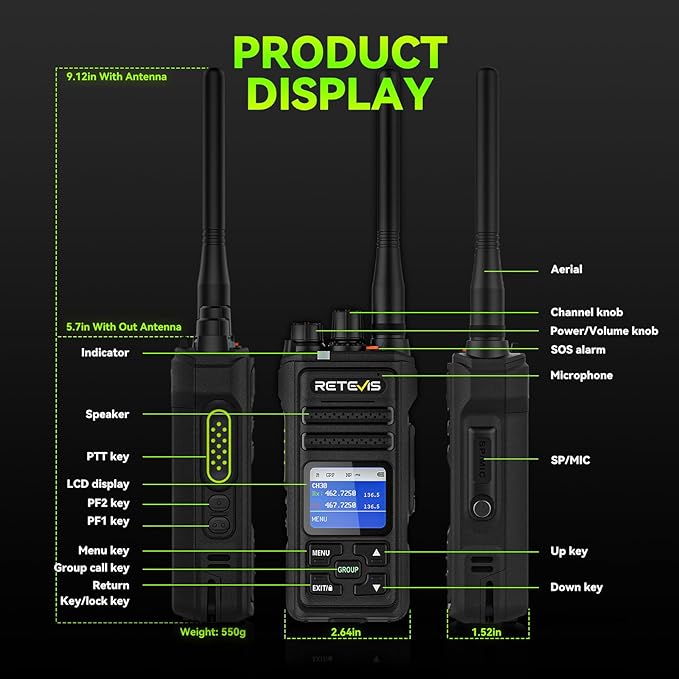 Retevis NR30S 2 Way Radio Long Range,Heavy Duty Two Way Radios with Shoulder Mic,IP67 Waterproof,2800mAh,Group Call,NOAA,Noise Canceling,Professional Walkie Talkies for Construction Supply(4 Pack)