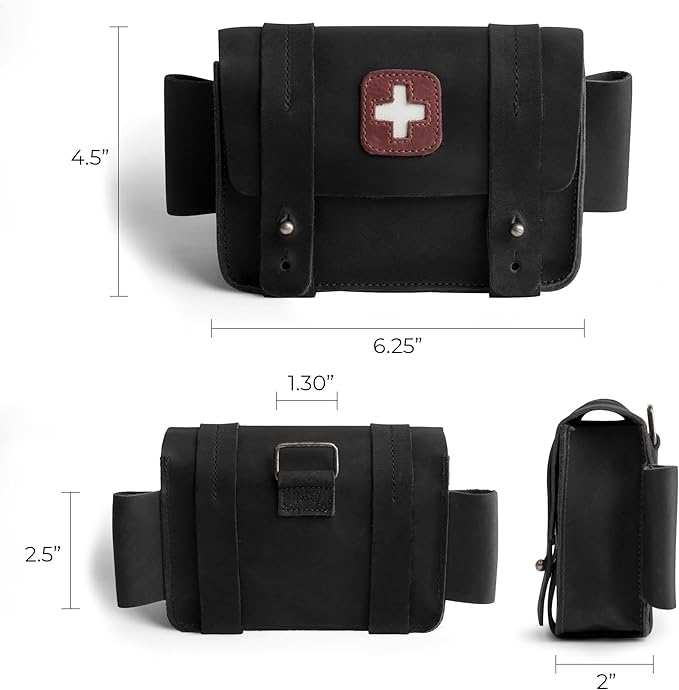 Hide & Drink, Empty First Aid Bag, Mini Medical Storage Pouch, Rectangular Bag for Survival Kit, Full Grain Leather, Handmade