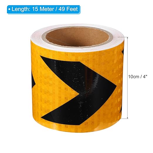PATIKIL Reflective Tape, 4 Inch x 49 ft Waterproof Self Adhesive High Visibility Safety Warning Arrow Tape Outdoor Reflectors for Trucks Trailers Cars, Yellow Black