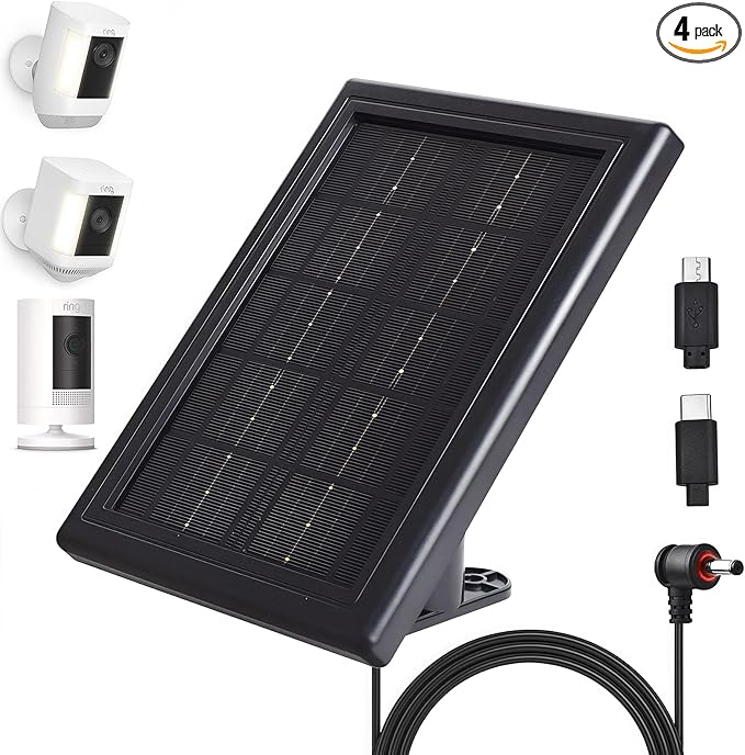 Ring Camera Solar Panel Charger, 5V 3.5W Solar Charger Compatible with Ring Spotlight Cam/Stick Up Cam Battery Outdoor Wireless Surveillance Camera, 16.4ft Cable (Black, 1 Pack)