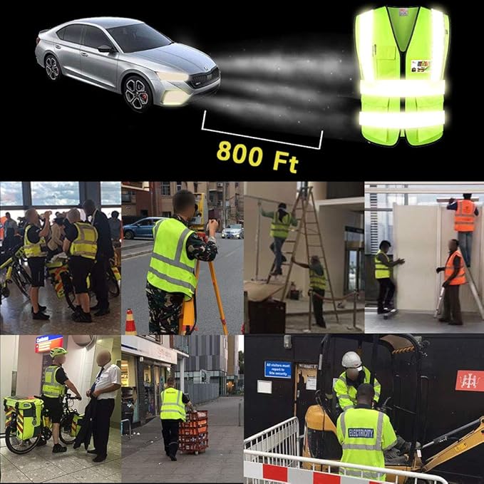 zojo High Visibility Safety Vests With Pockets, Wholesale Reflective Vest for Outdoor Works, Cycling, Jogging, Walking,Sports - Fits for Men and Women (Pack of 10, XL-Blue)