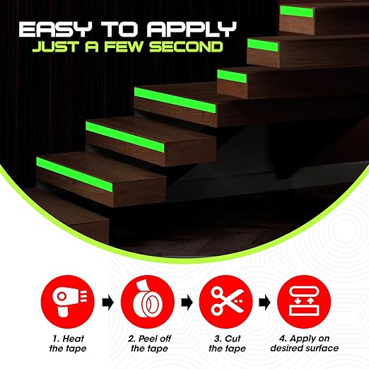 1 Inch x 60 FT Glow in The Dark Tape – Pack of 2 Rolls – Bright Rechargeable Fluorescent Glow – Luminous for Outdoors & Indoors –Glow – for Home Decoration & Markings