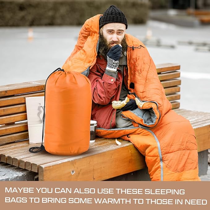 Tranqun 30 Pcs Bulk Sleeping Bags for Homeless Adults, Cold Weather Camping Sleeping Bag Liner with Winter Beanies and Gloves, Waterproof Lightweight for Backpacking Emergency Supplies