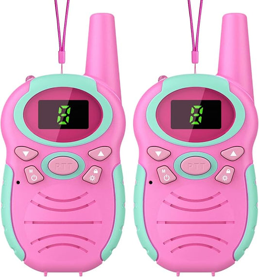 Walkie Talkies for Kids 2 Pack - Boys Girls Christmas Toys Birthday Gifts for Age 4-6 6-8 Year Old Kid Presents - Rechargeable Long Range 2 Way Radio Flashlight Pink Outdoor Toy Camping Hiking