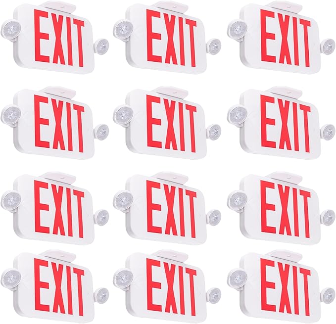 LIT-PaTH 12 Pack LED Exit Sign with Emergency Lights, Double-Sided Combo Emergency Exit Lighting with Backup Battery, Hardwired, UL94V-0 Fire Resistant, 120-277V, Ceiling & Wall Mount