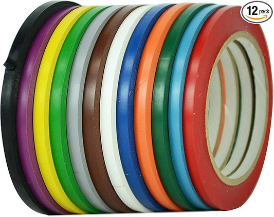 MAT Vinyl Marking Tape Rainbow Pack - 1/4 inch x 36 yds. 12-Rolls Assorted Colors - for Safety Floor Marking (School Gym, Restaurants, Warehouse), Dance Floor Splicing, Pinstriping Cars & Boats