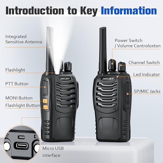 H888S Walkie Talkie Long Range Walkie Talkie for Adults with Earpiece Mic, USB Charging Base, Rechargeable 2-Way Radios for Hiking Camping (6 Pack)