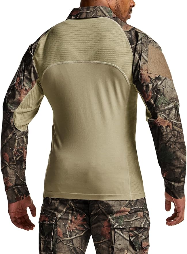 CQR Men's Combat Shirt Tactical 1/4 Zip Long Sleeve Military BDU Shirts Camo EDC Top with Pockets