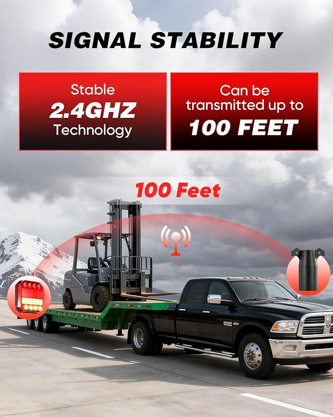 Saker Wireless Trailer Lights Magnetic, 2.4GHz Remote LED Tow Kit with 100FT Range & 1-Mile Visibility, USB-C Charging IP65 Waterproof for Trucks, RVs, Boats, Trailers