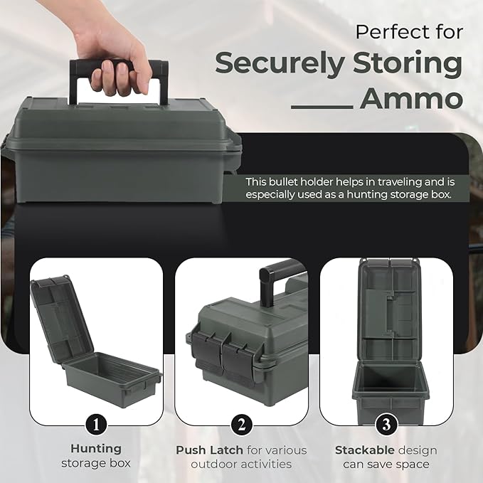 Lockable Ammo Storage Case for Ammo Cans | Military Waterproof Case & Airtight Ammo Containers Box | Ammunition Storage Boxes | Hunting Gear & Shooting Accessory | Water and Dust Resistant