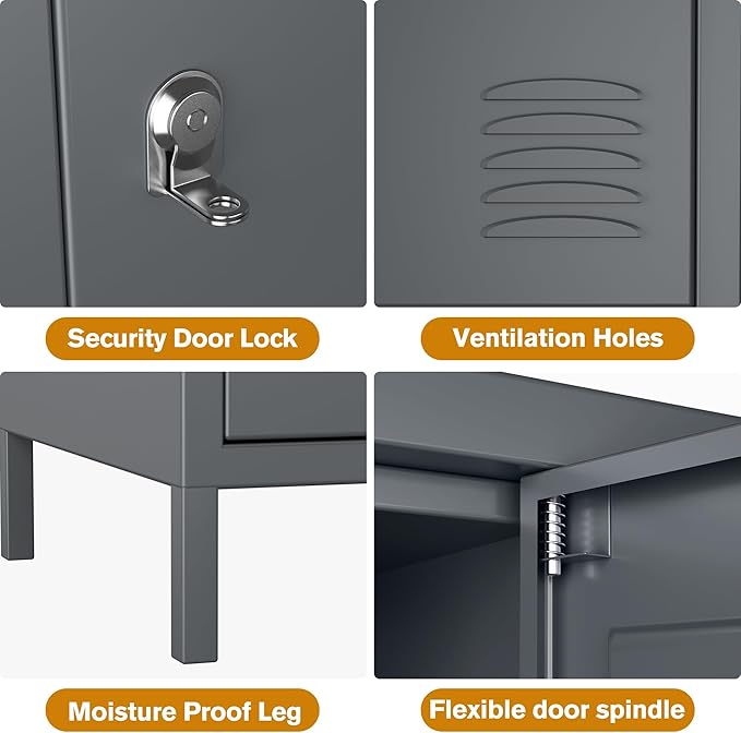 Metal Lockers for Employees, Locker Storage Cabinet with 18 Doors for Office Gym School Bedroom, Assembly Required, Dark Grey,18 Doors
