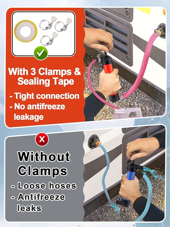 Hand Fuel Transfer Pump with Leakproof Clamps - Versatile Manual Siphon for Gasoline, Oil, Diesel, Antifreeze, Emergency Use for Car/Lawn Mower/Motorcycle/RV, Includes 3/4" NPT Brass Connector