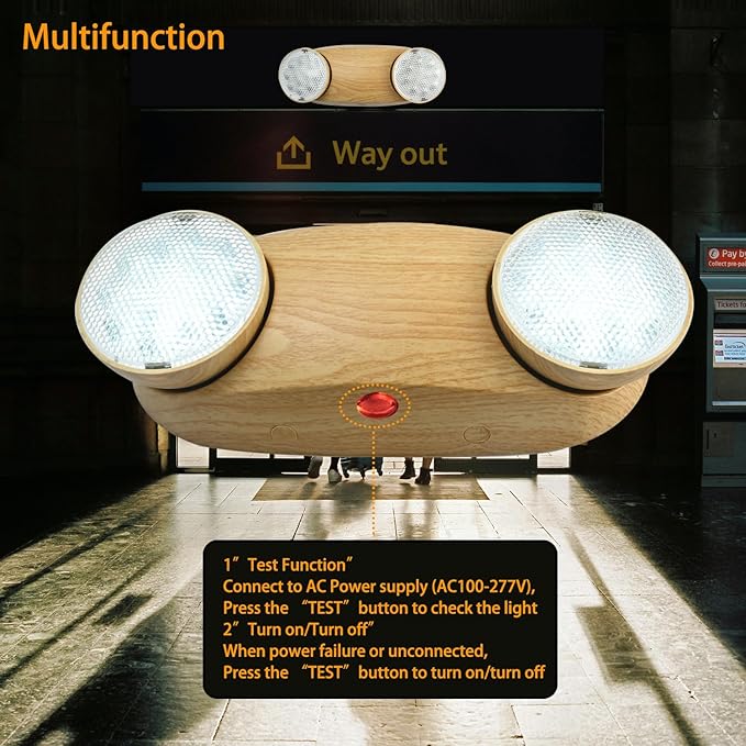 Emergency Lights 200lm 4Hours with Battery Backup Commercial Emergency Light Fixtures for Business Home Power Failure Outage Lighting with Plug in Cord AC85-277V-Wood