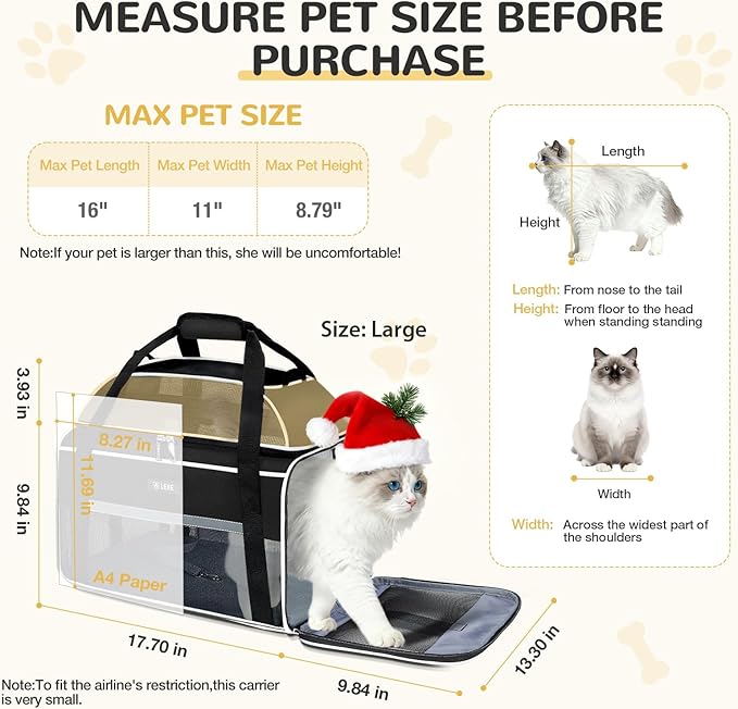 Lekereise Top-Expandable Pet Carrier 18x13x9.5 Inch Southwest Frontier Airline Approved Soft Sided Underseat to 15lbs Travel Carriers for Small Cats Dogs with Locking Safety Zippers Anti-Scratch Mesh