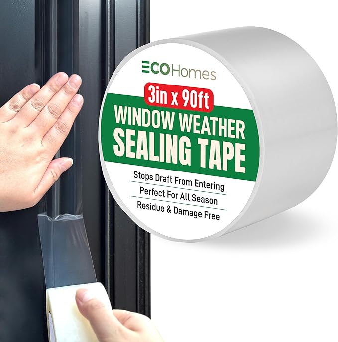 ECOHomes Window Weather Sealing Tape (3 Inch Wide) - Clear Weather Stripping Window Seal Tape Stops Draft from Entering Through Gaps, Windows, AC Unit - Insulation Seal for Air Conditioner, 90 Ft