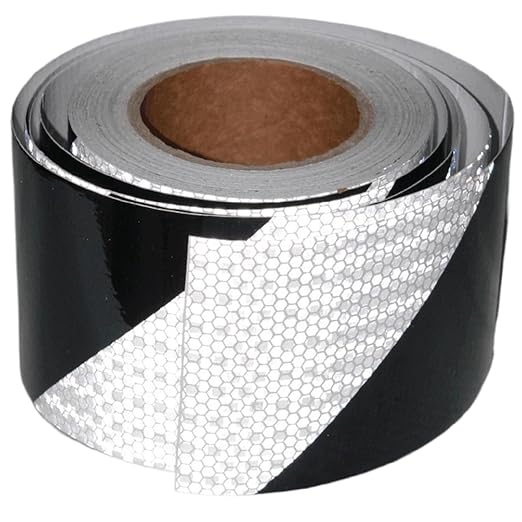 Black White Reflective Tape 4 inch Wide, Outdoor Waterproof Hazard Conspicuity Warning Industrial Marking Tape (66 feet)