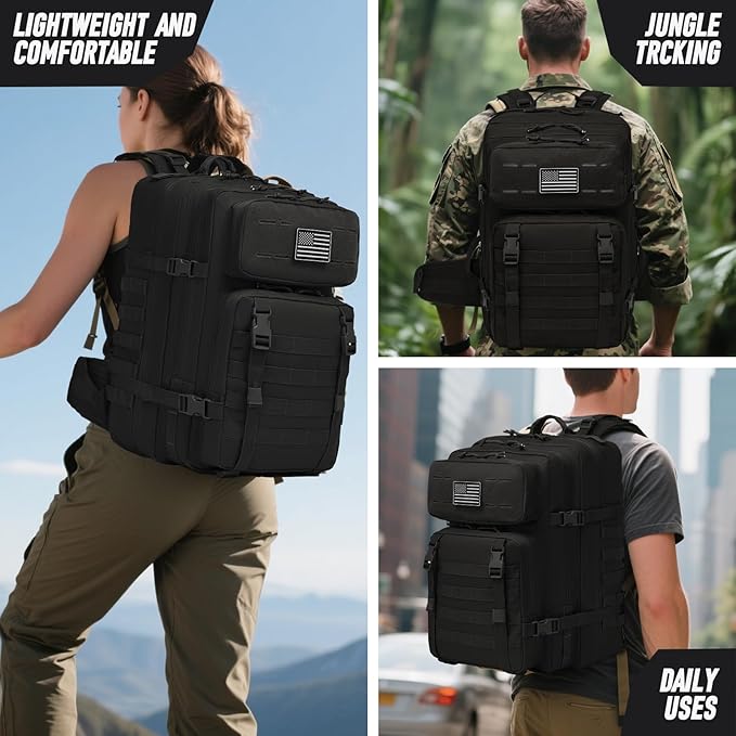 Tactical Backpack for Men, Water Resistant 40L Military Backpack, for Hiking, Camping, Gym with Molle System