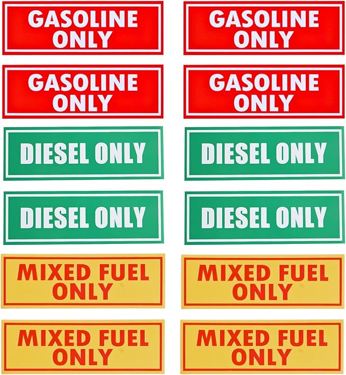 12PCS Diesel Only Gasoline Only and Mixed Fuel Only Sticker Combo Vinyl Labels for Trucks Cars Outdoor Equipment Durable Weather Resistant 2 Inch x 6 Inch