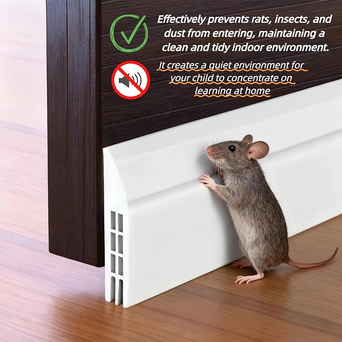 Adjustable Door Seal, Under Door Draft Blocker, Soundproofing Strip, Weather Stripping, Blocks Cold Air & Noise, Strong Adhesive Tape, Anti-Collision Design, Easy Install 2" W x 39" L, White