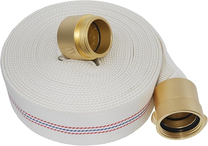 Fire Hose 50 FT x 2" ID, M × F NST/NH Brass Couplings, Single Jacket TPU, Working Pressure 250 PSI, Burst Pressure 750 PSI, Indoor Fire, Home, Garden Fire Hose Irrigation