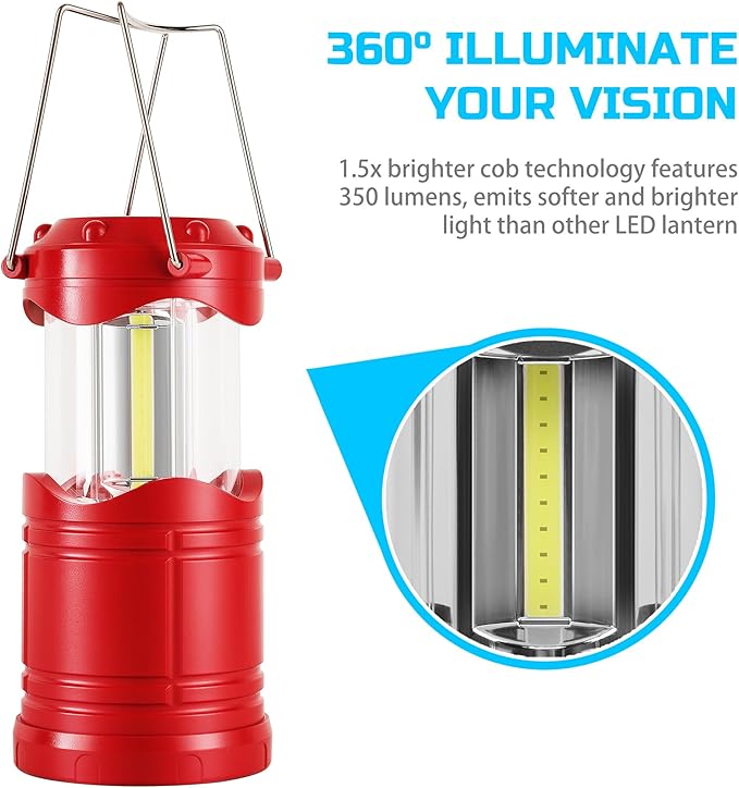 Lichamp LED Camping Lantern, 4 Pack Battery Powered Flashlight for Power Outages, Portable Collapsible Hanging Light Essential for Home, Outdoor, Emergency Lamp Survival Kit Gear for Hurricane, Red
