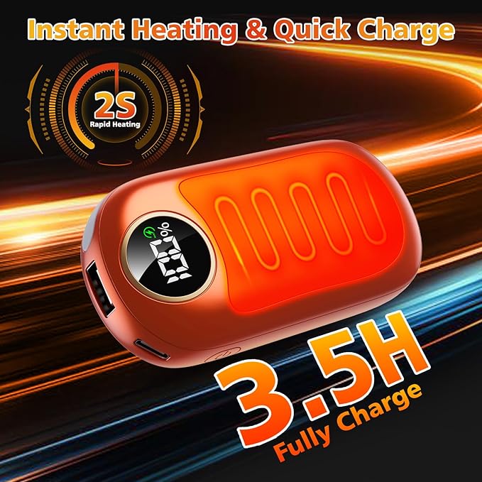 Hand Warmers Rechargeable, Dual-Sided Heating with LED Display, Flashlight, 4 Heating Levels Electric Pocket Heater for Raynauds, Golf, Camping, Hunting, Gifts for Christmas Men Women