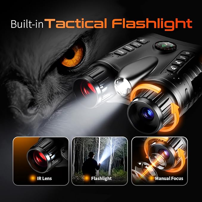 GOYOJO Night Vision Goggles — 4K Night Vision Binoculars Built-in IR Illumination for Hunting Camping, 4500mAh Rechargeable Battery, 32GB Card for Video and Photo Recording