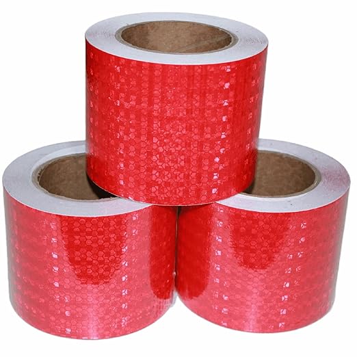 Red Reflective Tape Outdoor Waterproof 4 inch Wide, High Visibility Warning Industrial Marking Tape, Safety Stickers (68 feet,3 Rolls)