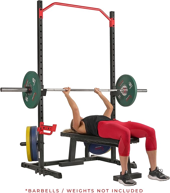 Sunny Health & Fitness Multifunctional Strength Training Home Gym – Complete Workout Equipment with Training Attachments, Optional Squat Stand, Power Rack Cage, Adjustable Incline Bench