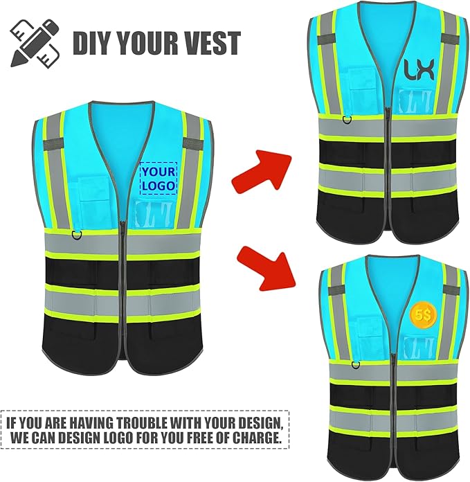 BeautyWill Custom Logo Safety Vest Class 2 High Visibility Reflective Vest for Men - Personalized Logo Team Vest
