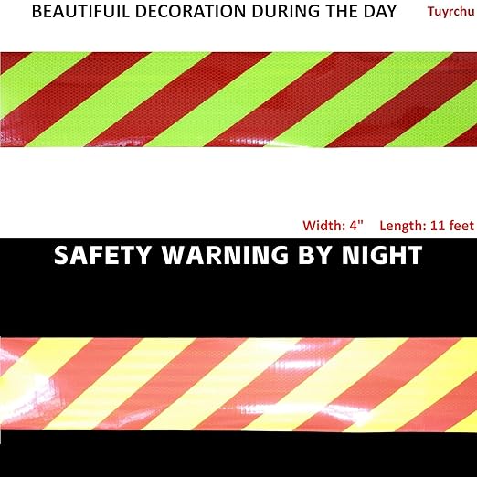 Non Fading Reflective Tape Outdoor Waterproof 4 inch Wide, High Visibility Industrial Marking Tape, Safety Adhesive Stickers (11 feet)