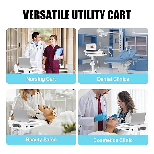 Medical Cart Trolley, Mobile Adjustable Height Dental Cart with Oral Scanner Holder for for Hospital, Dental