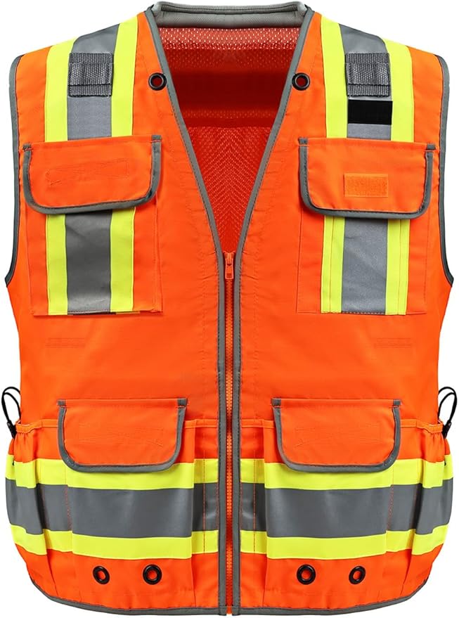 Safety Vest, Hi Vis Vests with Pockets, Class 2 High Visibility Vests,Construction Surveyor Work Vest for Men Women