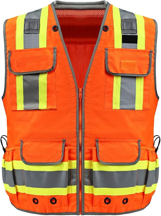 Safety Vest, Hi Vis Vests with Pockets, Class 2 High Visibility Vests,Construction Surveyor Work Vest for Men Women