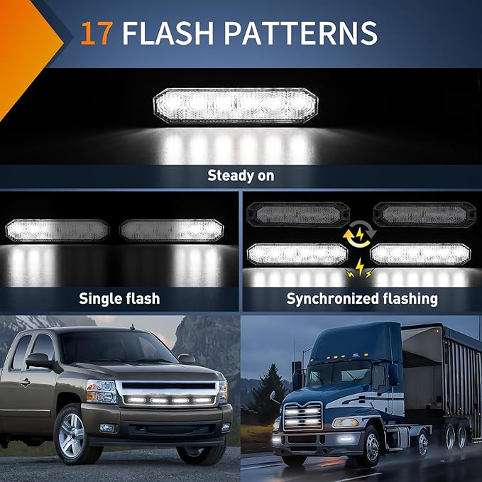 Nilight 6LED Emergency Strobe Lights 4PCS Ultra slim Surface Mount Hazard Caution Light bar 12-24V Sync Feature Warning Flashing Light kit for Truck Car Vehicle ATV SUV UTV White