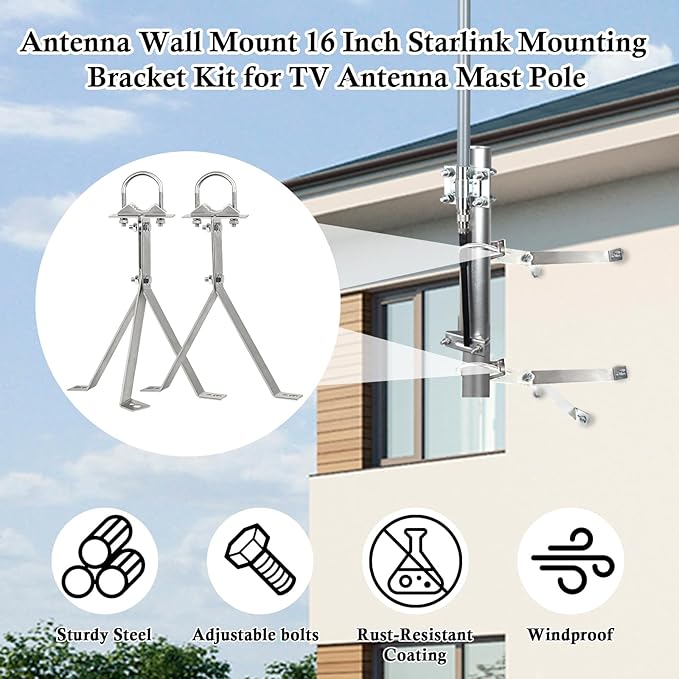 XRDS-RF Antenna Wall Mount 16 Inch Heavy-Duty Stand Off Wall Mast Mount Windproof Antenna Mounting Bracket (2-Leg + 3-Leg)