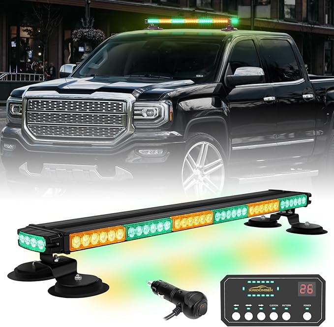 XRIDONSEN 28.4" 80 LED Roof Top Strobe Lights Amber Green Emergency Lights Warning Flashing Safety Beacon Double Side Traffic Advisor Lights Magnetic Base for Plow Trucks Construction Vehicles Pickup