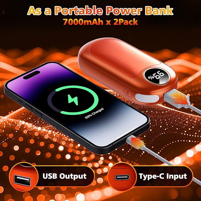 Hand Warmers Rechargeable, Dual-Sided Heating with LED Display, Flashlight, 4 Heating Levels Electric Pocket Heater for Raynauds, Golf, Camping, Hunting, Gifts for Christmas Men Women